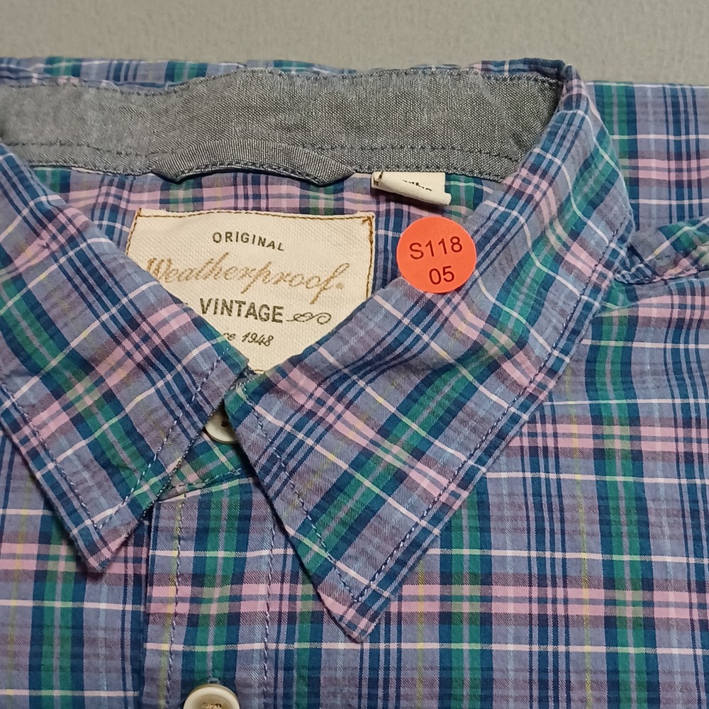 Weatherproof Shirt Mens XXL Blue Plaid Vintage Short Sleeve Button Down Pocket - Picture 7 of 13